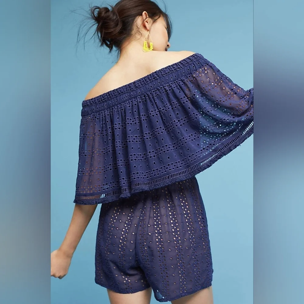 Anthropologie Romper Womens Small Blue Ranna Gill Tiered Ruffle Layered Boho - Picture 8 of 16